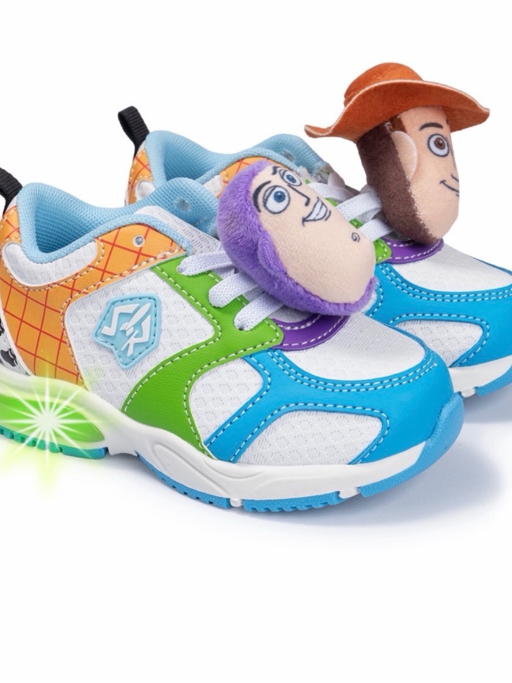 Kids' Light-Up Character Sneakers with Plush Toy Toppers - Blue & Green